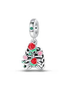 925 Sterling Silver Rhinestone & Flower Decor Pendant, Fashionable Pendant for Women & Girls, Trendy All-match & Exquisite Jewelry for Birthday Gift