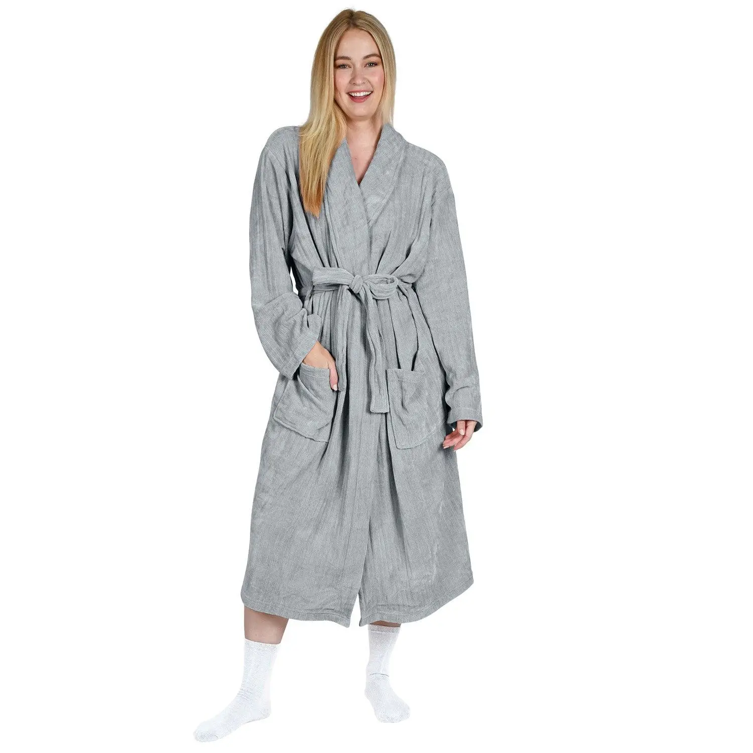 Womens  Lightweight Fleece Long Bathrobe