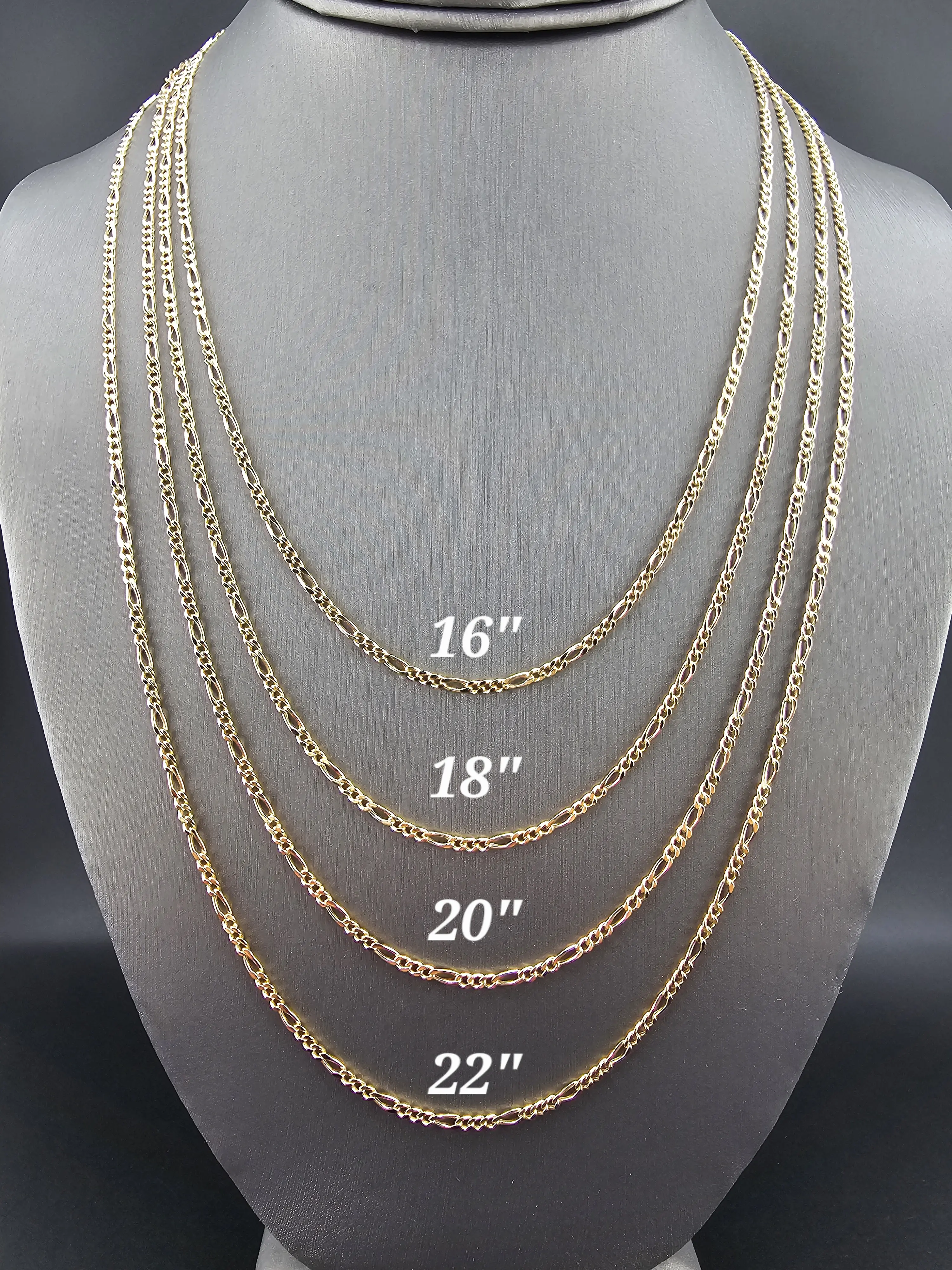 14K Gold Figaro Chain, Carat Gold Necklace for Jewelry Accessories