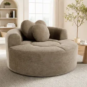 Round Sofa Bed with Memory Foam Sectional Couch for Living Room, Cloud Couch with 3 Pillows, Multiple Color Options, Waffle Fabric, No Assembly Required, 55.2x55.2x25 in, Brown/Beige/Blue/Green/Black+Gray, Beige/Black+ Gray/Blue/Brown Color