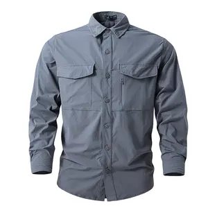Men's long-sleeved shirt, spring and autumn high elastic solid color outdoor leisure, tooling shirt versatile jacket