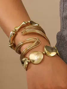 3-Piece Asymmetrical Bracelet Set for Women, Daily Wear, Party, Gift, Jewelry, 2 Plastic Bracelets, Fashionable Accessories, Casual Trendy Jewelry