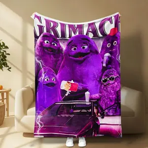 Funny Grimace purple blanket with unique cartoon design featuring fries, drink & cool car elements. Made of soft flannel, lightweight & cozy, perfect for sofa, bed, dorm or office. A fun gift choice for fans, friends & family.,Thin Blanket Dream Workshop