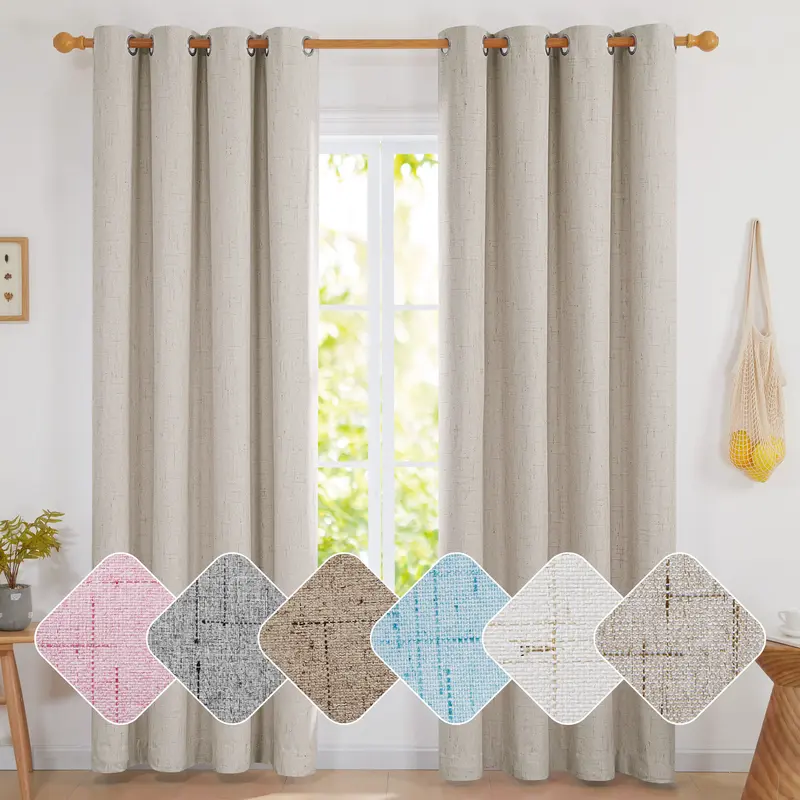 Deconovo 2-Panel Double-Sided Durable Faux Linen Texture Curtains - 100% Blackout, Temp-Insulated, Thermal Dampening, Machine Washable, Privacy Anti-Light Blackout Liner Drapes, Modern Neutral Home Decor for Bedroom Windows