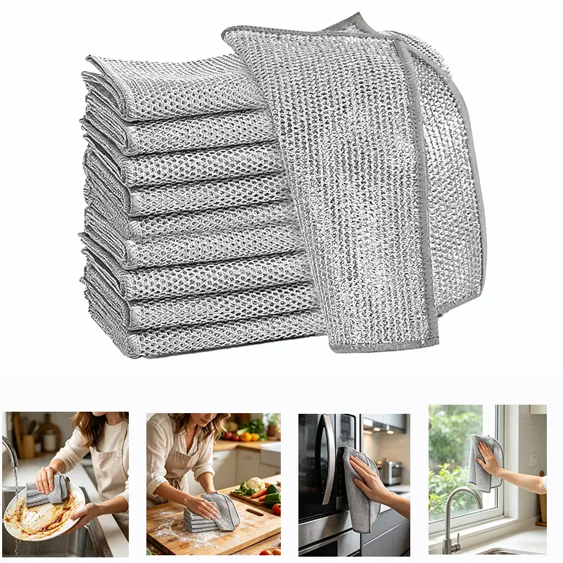 10Pcs Multipurpose Wire Dishwashing Rags,New Upgrade Non Scratch Wire Dishcloth,Steel Wool Cleaning Cloths,Multi Purpose Metal Mesh Miracle Cleaning Cloths for Kitchen,Dishes,Sink Household
