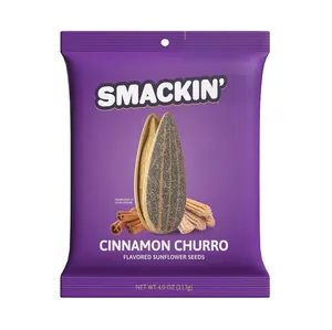 SMACKIN' Cinnamon Churro Flavored Jumbo Roasted Sunflower Seeds 4oz Bag Low Sodium Handcrafted American Made Snack