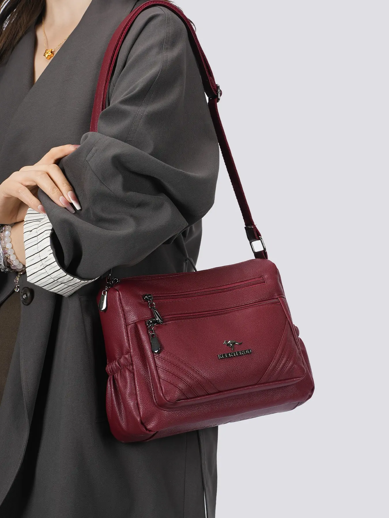 Women's Minimalist Casual Vintage Solid-Color Design Multi-Pocket Shoulder Bag, Crossbody Bag, Crossbody Purse, Crossbody Shoulder Purses, Everyday Bags Ideal for Daily Commuting, Work, Shopping, Gifting