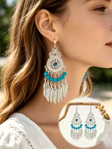 This pair of Bohemian-style, retro court design, gradient long tassels, hanging glass seed, hand-woven beaded earrings exude an elegant and classical charm. They are suitable for ladies to wear daily and are versatile as gifts