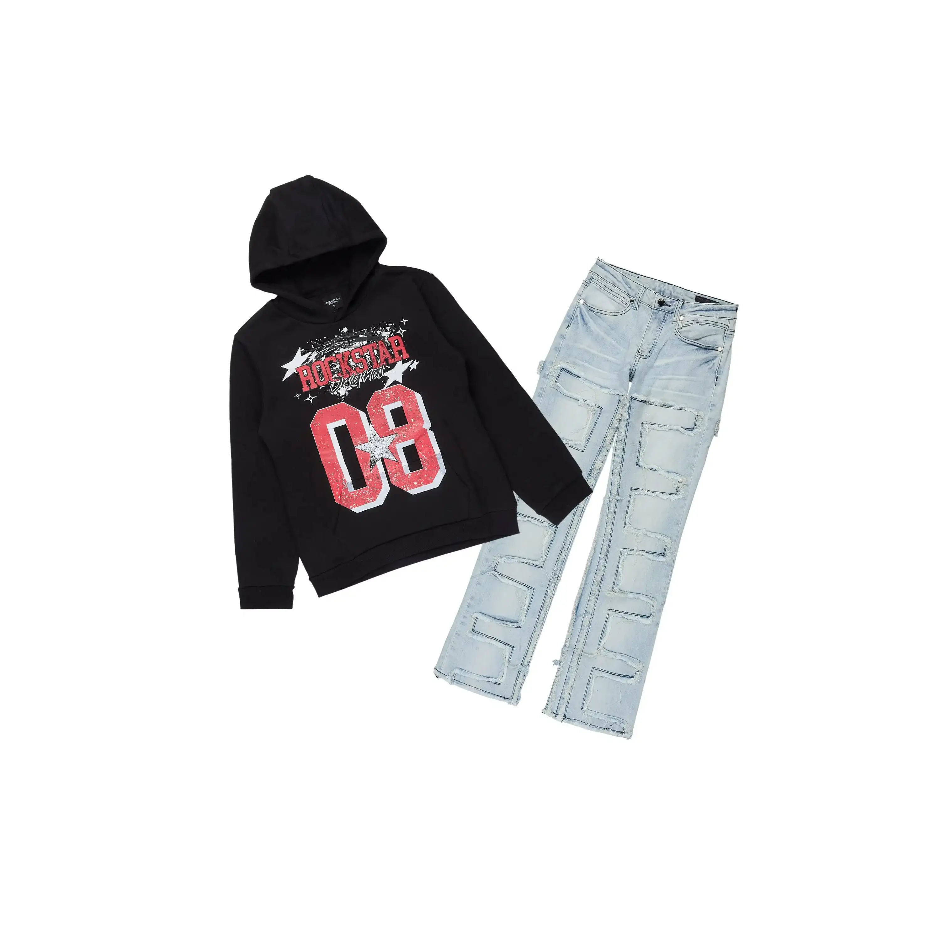 Boys All Star Black Hoodie & Shake Blue Stacked Jean Set