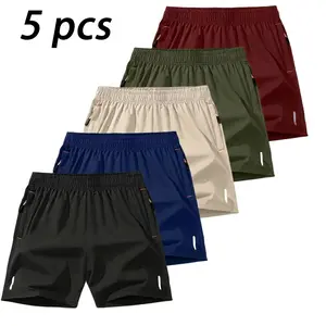 5pcs Boys' Teenagers' Summer Casual Solid Color Elastic Waist Shorts Set - Essential for Everyday Wear