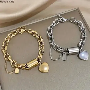 Stainless Steel Thick Chain Heart Pendant Bracelet, Unisex Heavy-Duty Fashion Wrist Jewelry, Trendy Minimalist Daily Wear Accessory, Elegant Couple Bracelet for Men & Women, Gift for New Year, Valentine’s Day, Birthday & Special Occasion Celebrations