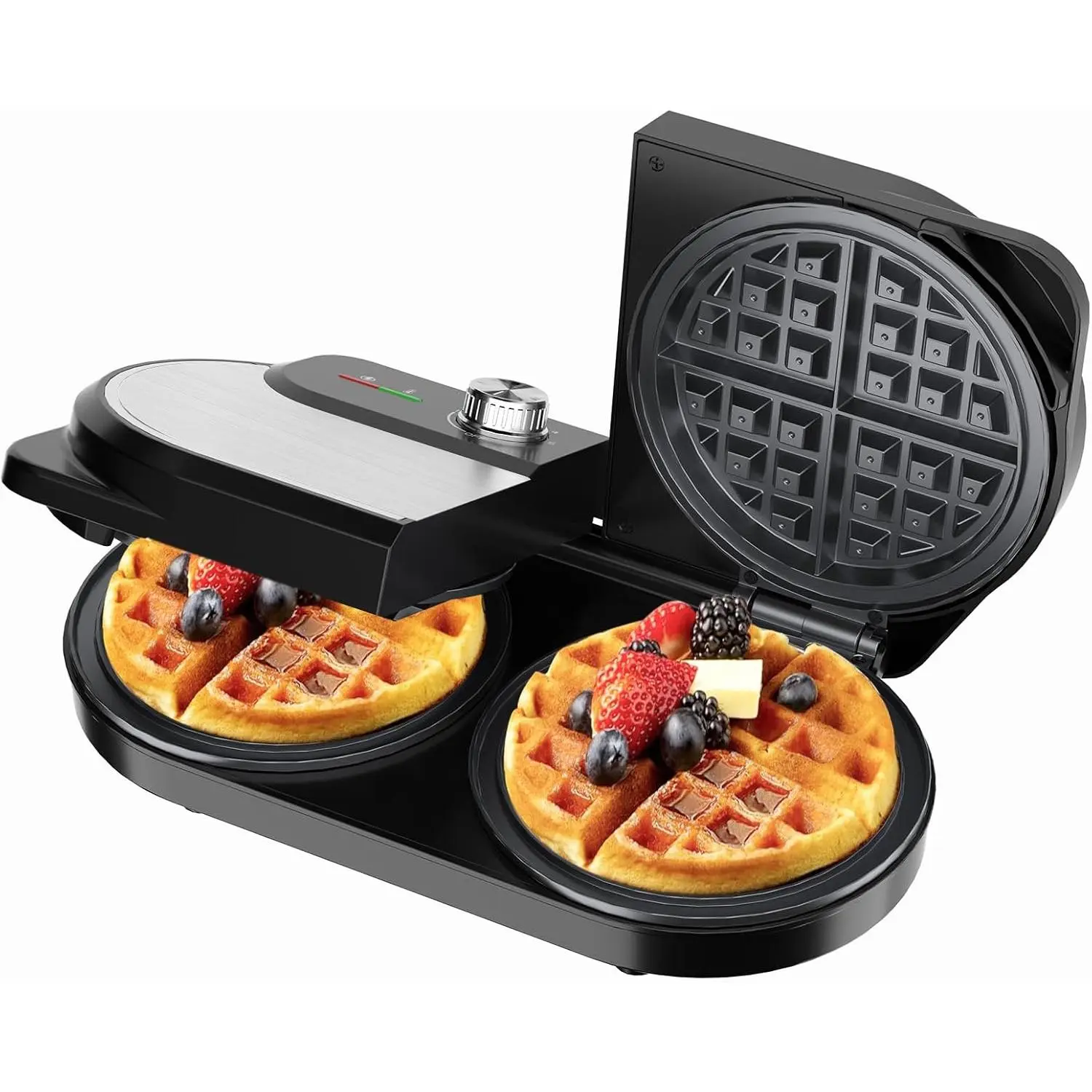 YASHE Double Waffle Maker 6 Inch 1400W Belgian Waffle Maker with Nonstick Plates, Temperature Knob & Cool-Touch Handles
