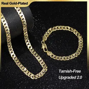 Holylegend Crazy sale 14K Real Gold-Plated Cuban & Figaro & Rope Set, Bracelet, Necklace - 8mm/10mm wide, High Quality Jewelry,Jewelry set