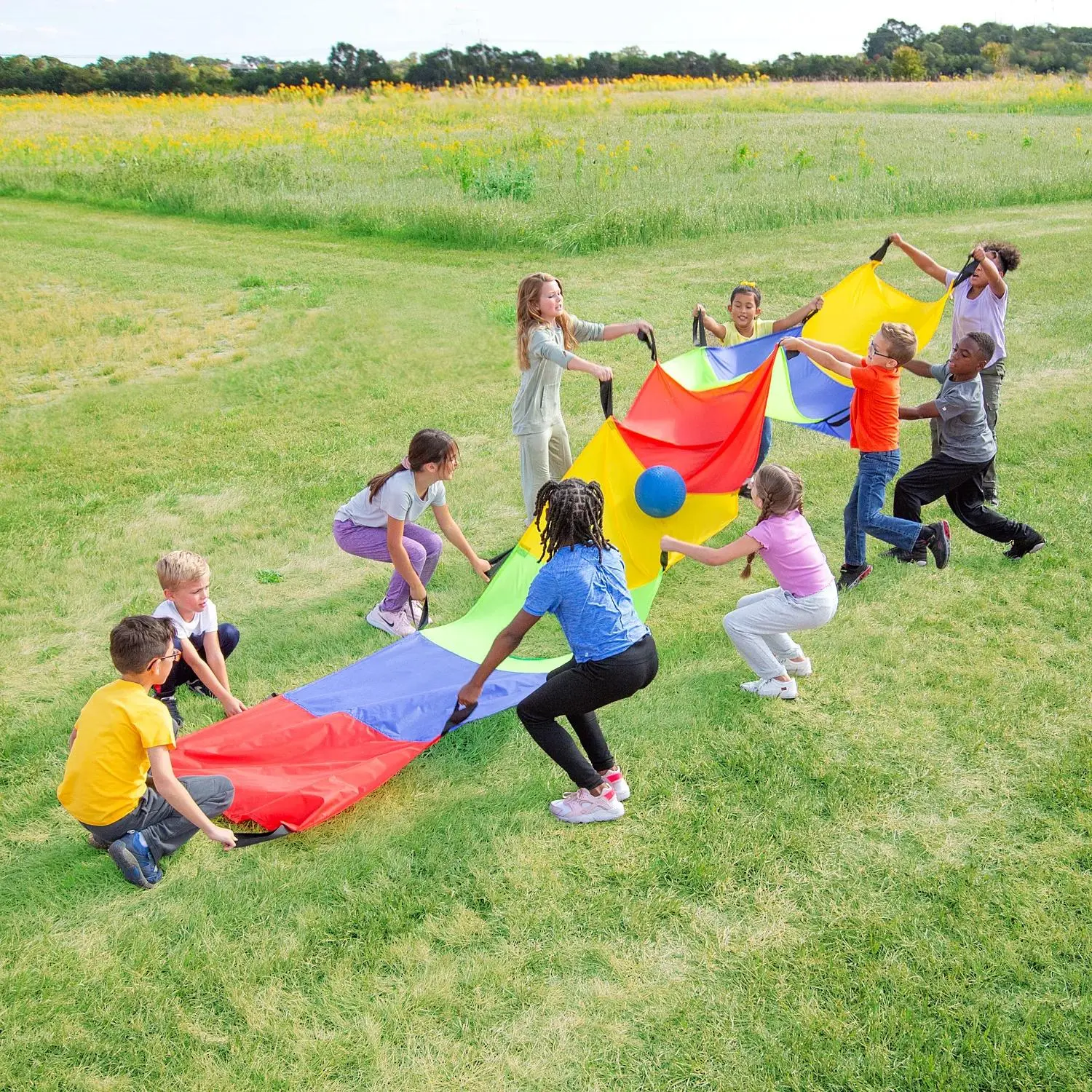 Jumbo Unisex Parachute, 18 Ft. X 3 Ft. Rectangle with Couple of Holes & Handles, for Ball Sports, Outdoor Play & Ages 4+ Kids' Pretend Play (Toys & Hobbies, Classic & Novelty Toys)