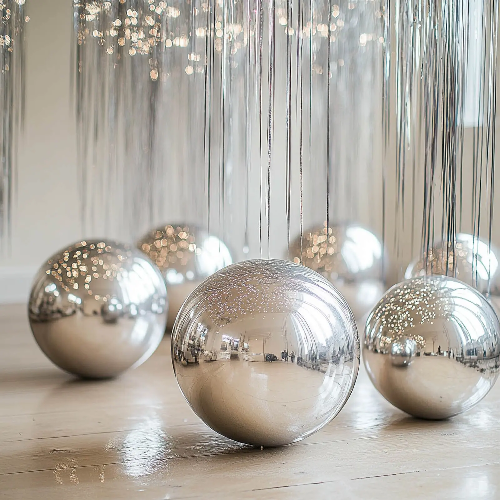 4-Pack Metallic Silver Sphere Orbz Mylar Balloons, 39" Reusable Helium or Air-Filled Party Supplies, Party Decorations for Graduation Balloon Decor, Graduation Party Decor