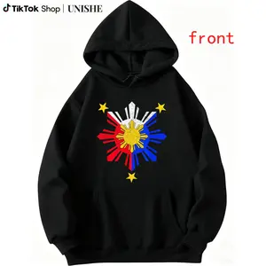 100% Filipino Long Sleeve Hoodie with Bold Philippine Flag Sun Graphic 100% Filipino Long Sleeve Hoodie with Bold Philippine Flag Sun Graphic