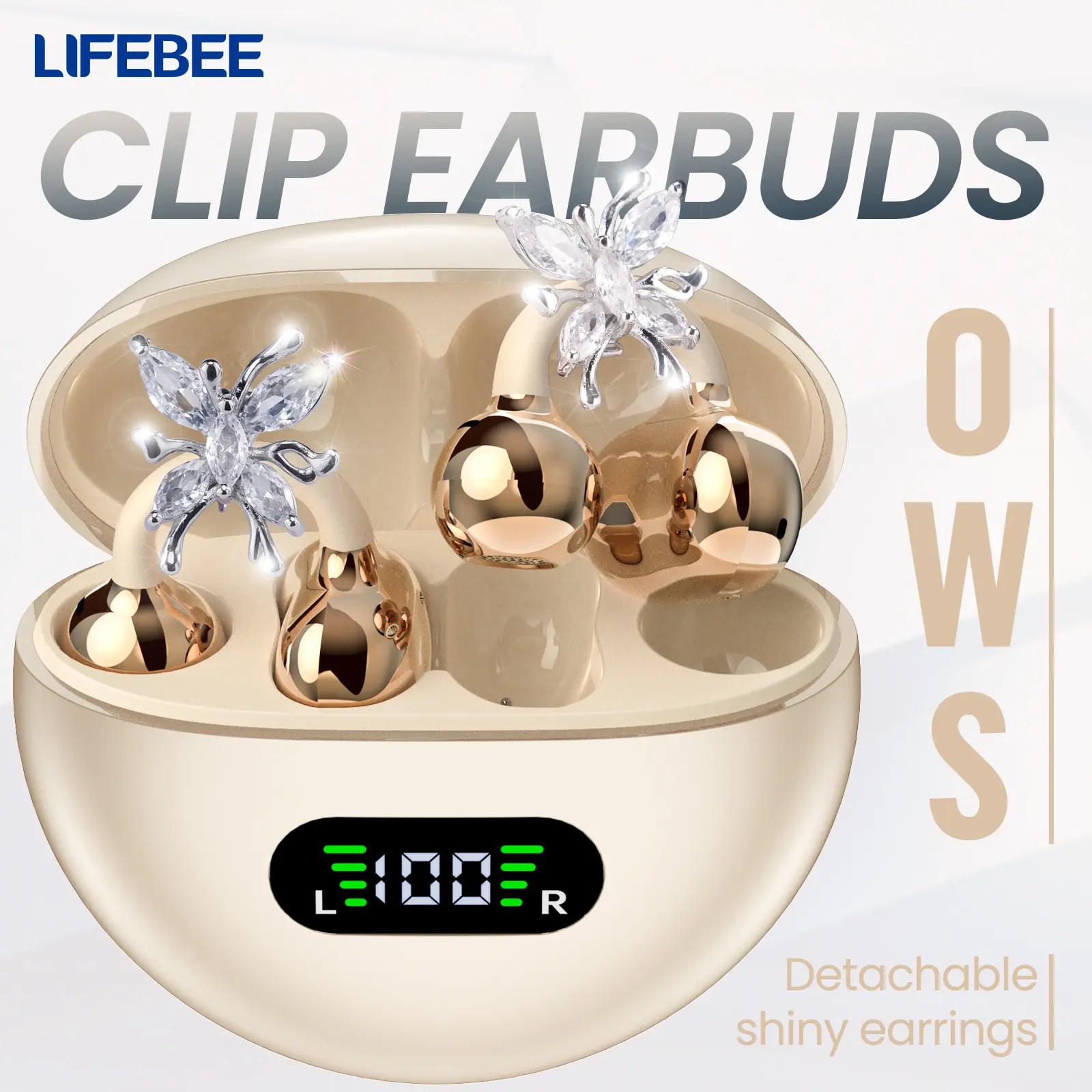 Lifebee Women's Wireless Bluetooth-compatible Audio Earbuds, Non-Intraural Design, Fashionable Diamond Jewelry Style, Lightweight & Waterproof, Multifunctional, Stylish Earbuds