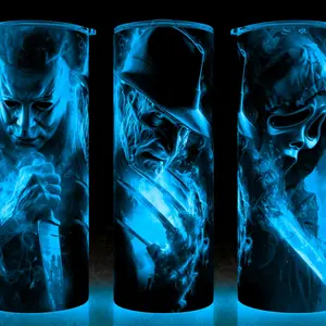 Glow in the Dark Michael Myers - Freddy Krueger - Ghostface Horror Trio Cup Mug Tumbler Cup 20oz Stainless Steel, Insulated, Durable, Reusable,  Perfect for Scary Movie Fans.