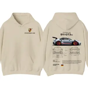 Porsche 911 GT3 RS Aesthetic Long Sleeve Hoodie T-Shirt – 2-Sided Car Graphic Hoodies, Menswear Streetwear Casual Top