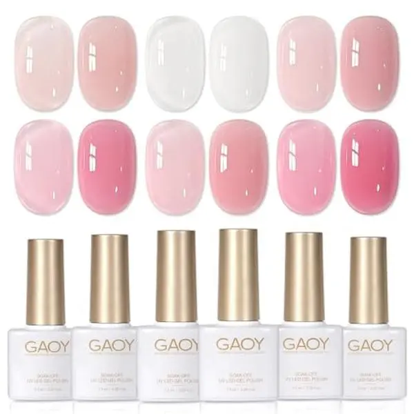 GAOY 6 Colors Rubber Base Gel Set, Jelly Builder Base Nail Gel Nude Sheer White Pink, 2-in-1 Soak Off Nail Strengthener, Blush Jelly