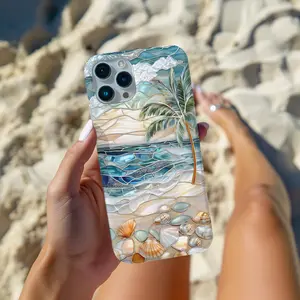 Ocean Waves Phone Case, Coastal Seashell Art Pattern Design, Tropical Beach Aesthetic Protective Cover, MagSafe Compatible Gift