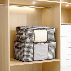 Vintage Quilted Foldable Storage Box, Transparent Window, Bedroom Clothing Organizer, Renting Party Clothes Toy Organizing Helper, Clothes Storage Chest