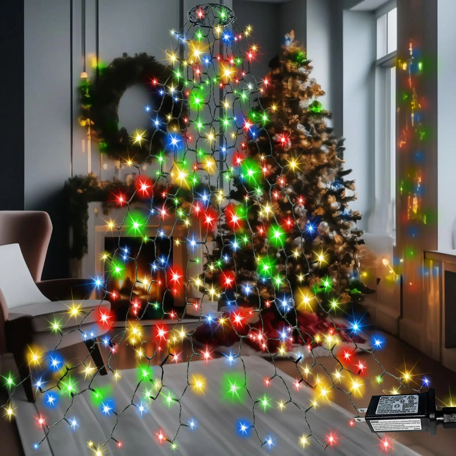 420 LED Christmas Tree Decorative Lights, 8.2FT x 12 Lines Plug-in String Lights with 8 Modes, Timer, Waterproof for 8FT Christmas Decor, Indoor Outdoor Home Improvement Lighting