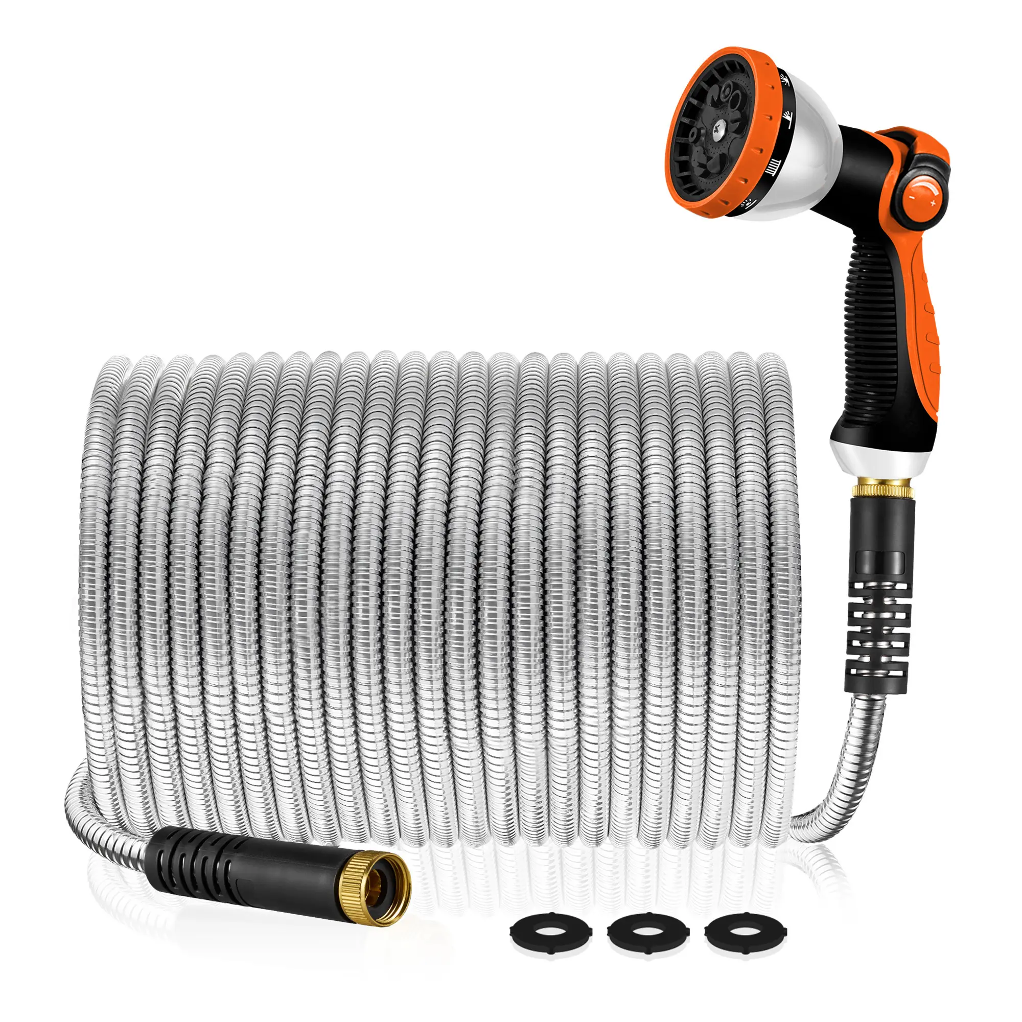 YOFIDRA Garden Hose 50/100 ft Metal - Stainless Steel Water Hose Flexible Heavy Duty Garden Hose Collapsible and No Kink Water Pipe Handle Home Adjustable Nozzle Kink Resistant Hose