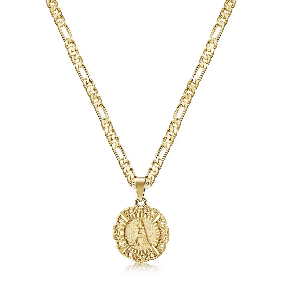 Kissyan 14K Gold Initial Necklace Collar de Letra Round Coin Pendant Jewelry Esclava para Mujer Waterproof Stainless Steel Chain Romantic Valentines Gifting Choice