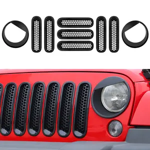 Front Grille Inserts & Headlight Trim Bezels Cover, Weather Resistant Car Accessories for 2007-2017 Jeep Wrangler JK Vehicle tiktokshopspringglowup,summervibes Car Detailing