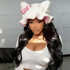 Luxury Kitty Teddy Bonnet -Adjustable, Comfortable Stylish,Daily Hair Care and Protection with SatinLining & Cute Ears,No Frizz All ComfortStylish Curl Protection for Daily Hair Care Durable Halloween hair bonnet Protective Headwear