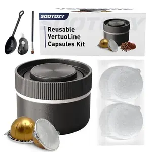 Reusable Pods Kit for Nespresso Vertuo, Refillable Coffee Pods with 100pcs Aluminum Covers Foil Seals Lids for VertuoLine Capsules, Compatible for VertuoPlus Espresso Machine (Pods not included)