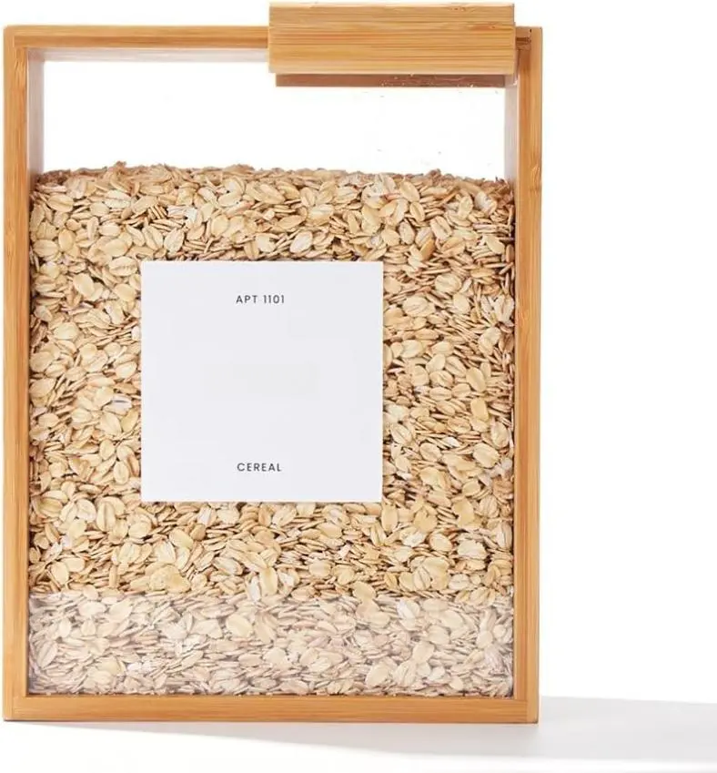 Bamboo Food Dispenser, 3L Airtight Food Storage Container, Eco-Friendly Durable Kitchen Pantry Organizer for Cereal, Rice, Flour, Snacks