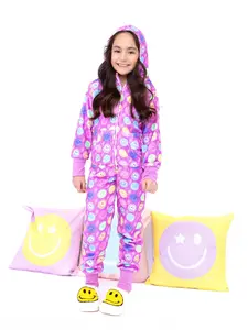 Smiley Faces Girls Plush Onesie Jumpsuit