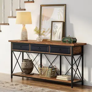 LITTLE TREE 70.8" Console Table with 3 Drawers, Farmhouse Entryway Table with Storage Shelf, Narrow Long Sofa Foyer Table for Entryway, Hallway