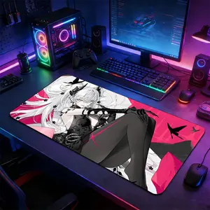 Pink Black Anime Girl Large Extended Gaming Mouse Pad, Non-Slip Rubber Base Stitched Lock Edge Desk Mat, Edgy Aesthetic Artistic Design Desk Pad, Durable Computer Accessory for Home Office & Gaming Setup, Ideal Gift for Gamer Friends and Family
