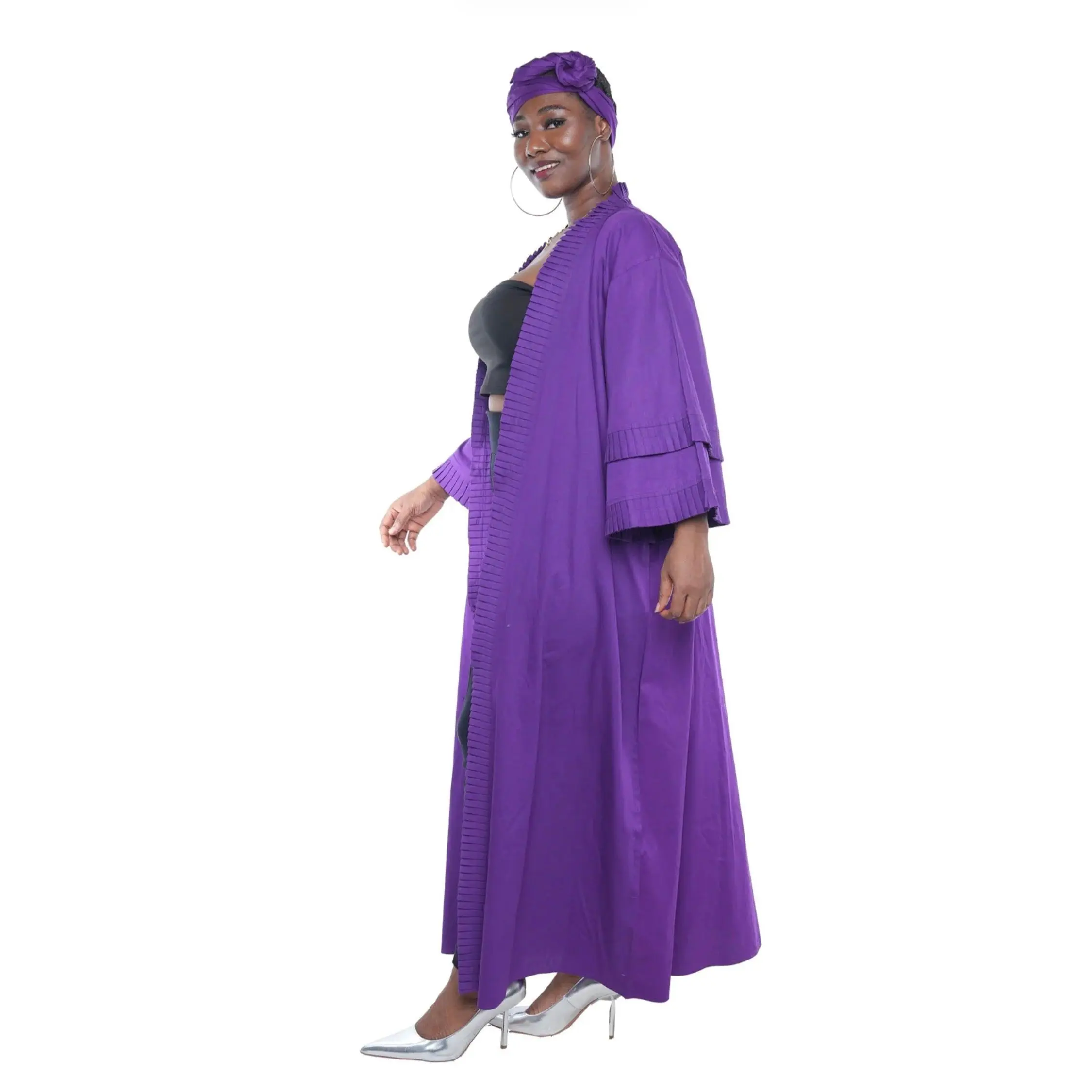 Purple Long Pleated Kimono | Duster