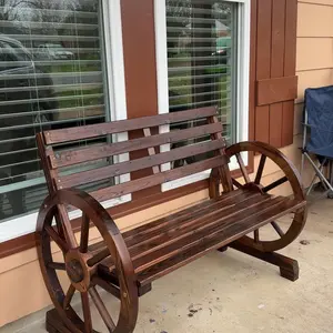Ubesgoo 41" Rustic Wooden Wheel Bench Outdoor Bench, 2-Person Patio Bench Wagon Slatted Seat, Garden Benches for Outdoors 350lbs High Capacity, Weather Resistance