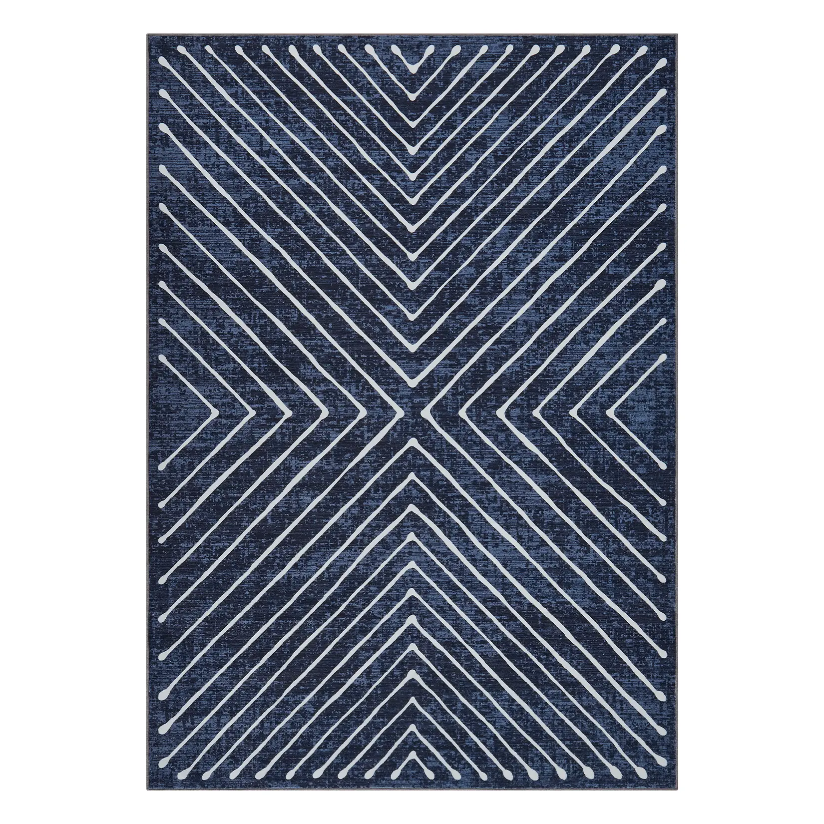 2 x 6 ft Polyester Blue Rectangular Geometric Striped Runner Rug, Home Decor Rug, Modern Machine Washable, High-Traffic, Ideal for Hallway & Entryway