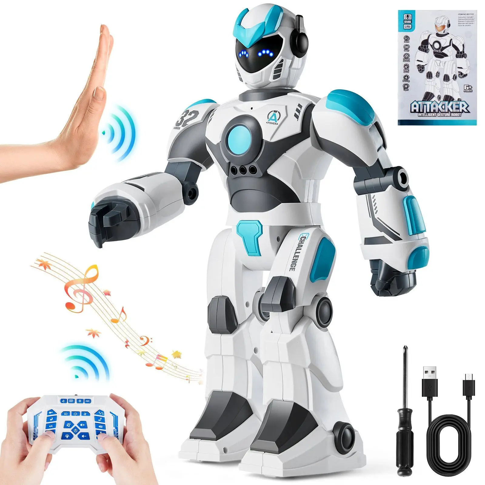 Robot Toys for Kids, Gesture & Sensing Programmable Remote Control Smart Robot Smart Robots for Kids, Large Programmable Interactive RC Robot with Voice Control, APP Control