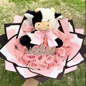 20 Pcs Per Pack Newest Cow Print Wrapping Paper Waterproof Cute Lovely Floral Bouquet Wrap Flowers Wrappin...