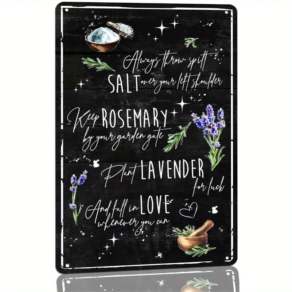 8x12 Inch Practical Magic Inspired Witchcraft Metal Tin Sign, Vintage Lavender & Rosemary Motif Wall Decor, Weather Resistant Home Decor for Room, Coffee Shop