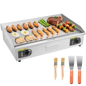 VEVOR Commercial Electric Griddle, 28.54 x 15.75 in, 2800W, 122-570°F Adjustable Temp Control, Stainless Steel Countertop Flat Top Grill with 2 Spatulas, 2 Brushes, 4 Foot Pads, for Steak(NO PLUG)