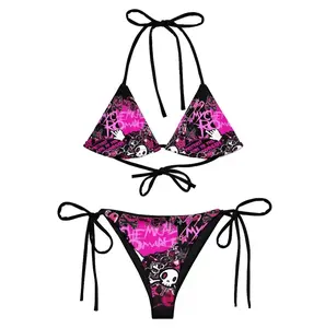 Inspired Scene Emo Cyber Rave 3D Print String Bikini, Athletic Triangle Bikini Set, Active Wear For Women, Summer Swimwear, Bikini Bottom Season, Trendy Women's Outfit, Beachwear, Pool Party Outfits