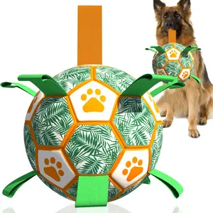 Durable Dog Soccer Ball with Tabs for Golden Retriever & Labrador, Bite-Resistant Play Toy
