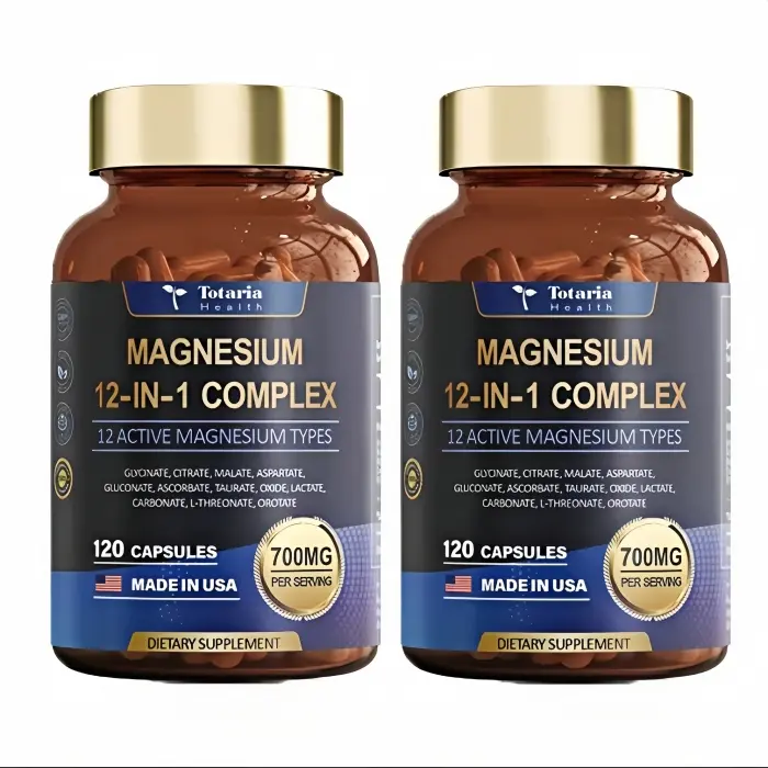 Tortalia 12-in-1 Magnesium Complex Dietary Supplement - 120 Vegetarian Capsules for Women, with Maca Root & Probiotics, Muscle, Heart & Relaxation Support, Made in USA