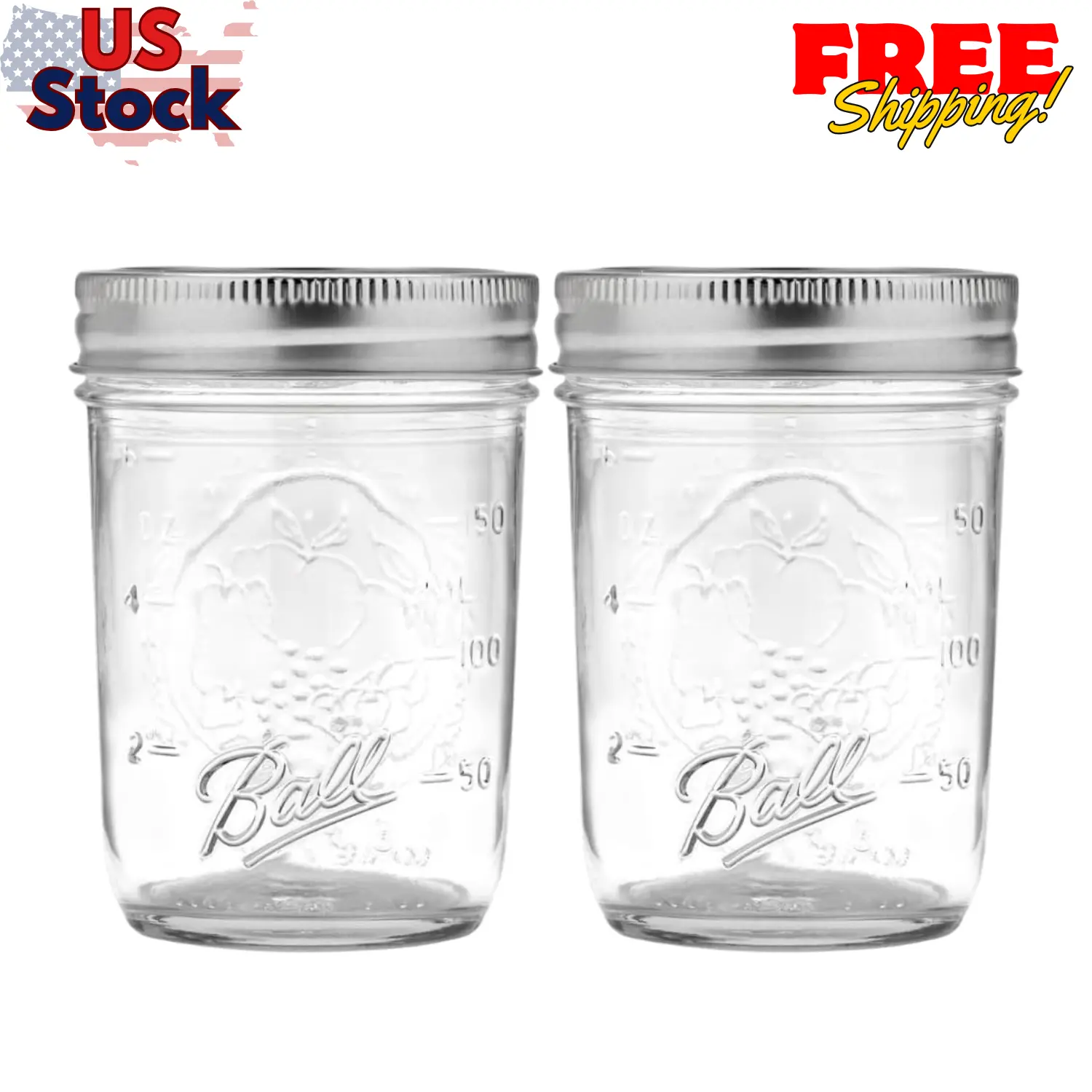 Regular Mouth Mason Jars with Lids & Bands, Half Pint, 8-oz (2-Pack)