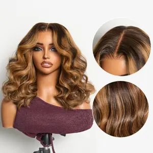 【LIVE】Sun-Kissed Warm Tone Brown with Blonde Highlights 180% Density Loose Wave Glueless 5x5 Closure Lace Wig Pre-Cut Lace
