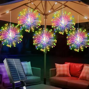 Smart Solar Hanging Firework Lights, 5-Piece Set, 8 Modes with Remote Control, Copper Wire Lanterns, Outdoor Solar Lights, Garden Decor, Celebrations, Weddings