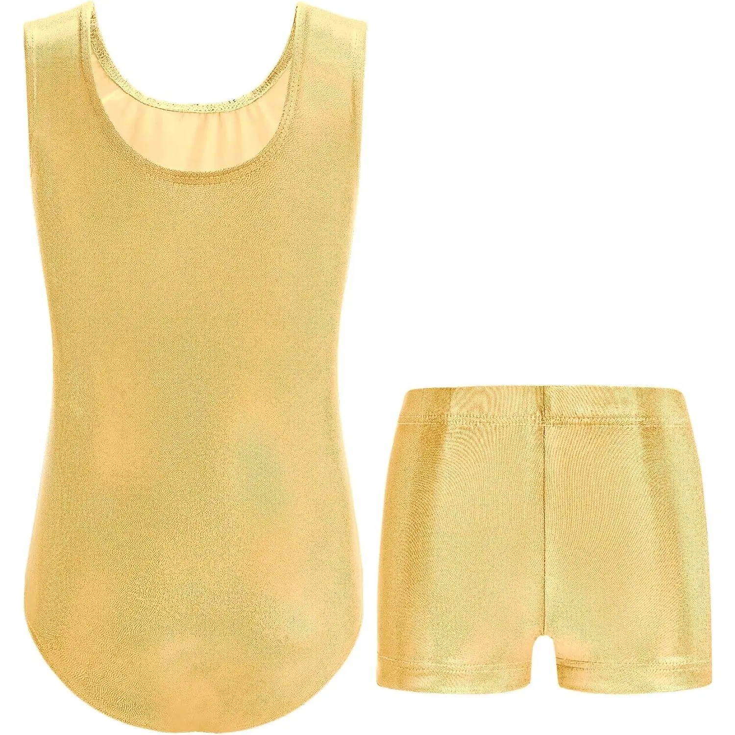 Girls Gymnastics Leotards 2 Piece Set - Shiny Sleeveless Bodysuit with Sparkly Breathable Shorts, Stretchy Comfortable Dancewear for Ballet Cheerleading Performance Practice, Kids Athletic Activewear Suit Girls Gymnastics Leotards 2 Piece Set - Shiny Sleeveless Bodysuit with Sparkly Breathable Shorts, Stretchy Comfortable Dancewear for Ballet Cheerleading Performance Practice, Kids Athletic Activewear Suit